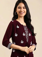 Women's Red Embroidered A-Line Kurta-SKC-7903-Burgundy